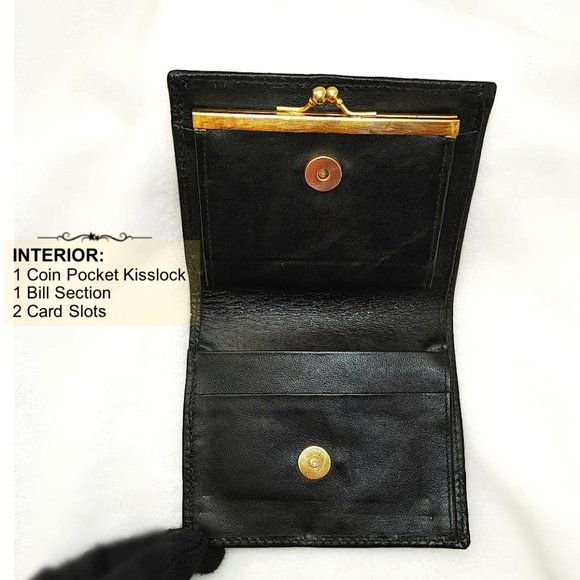 Hand Painted Wallet Red Motif Black Genuine Leather Coin Purse Bifold Cardholder - Picture 5 of 10